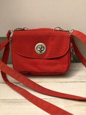 Baggallini Red Crossbody Canvas Bag with Turn-Lock Closure